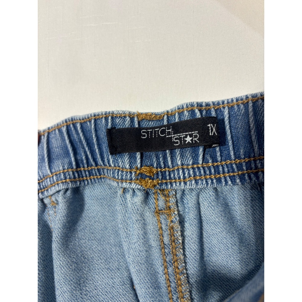 Casual Comfort Stitch Star Denim Pull On Shorts Womens 1X Blue - Picture 5 of 7